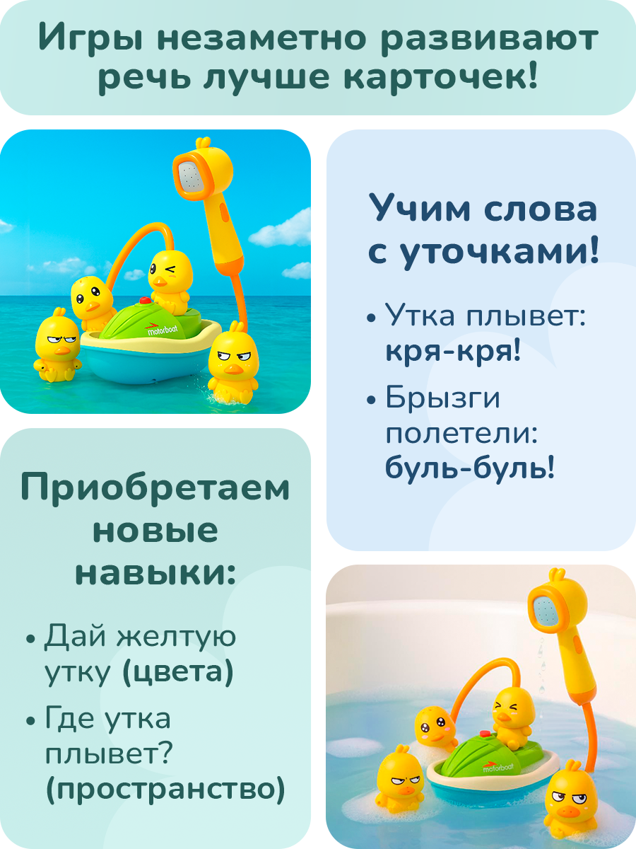 Игрушка для ванной Play Okay уточки, эффекты движения, выпускает фонтан воды, 4 утки, желтый — фото 1