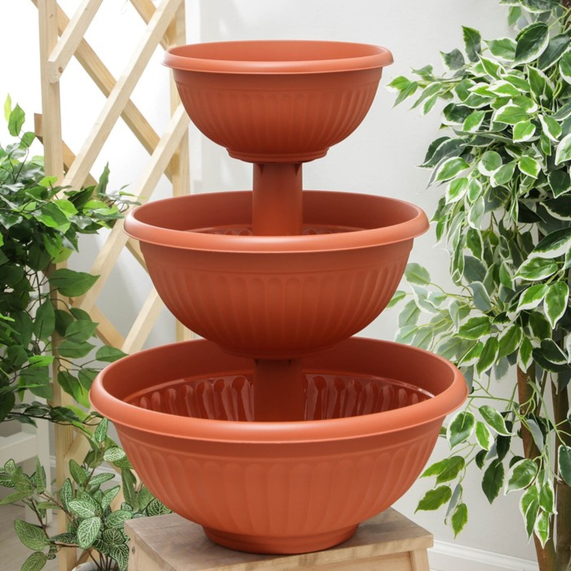 Каскад для цветов IDEA «Ливия» 3 яруса пластик 20 л терракотовый