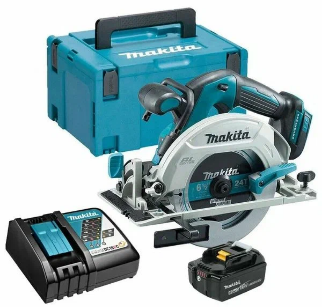 Дисковая пила Makita DHS680RTJ бесщеточный двигатель зеленый/черный
