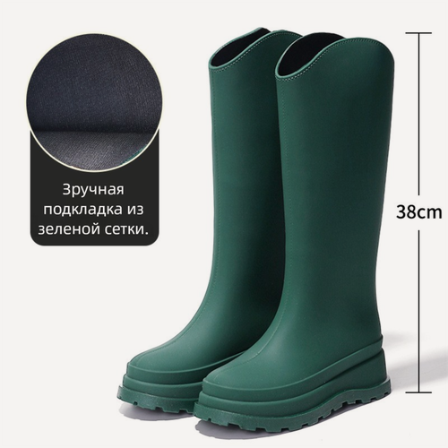 Изображение товара Новые высокие сапоги для женщин, модная одежда для отдыха на открытом воздухе, плоские, водонепроницаемые, нескользящие, в японском стиле, длинные резиновые сапоги-трубы для женщинРазмер обуви. EU:40
