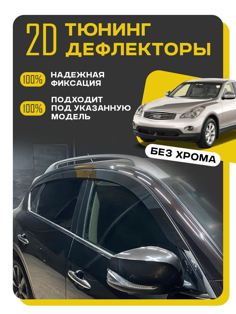Плоские тюнинг дефлекторы для окон Infiniti QX50 I (2013-2017) 1 поколение / Ветровики на Инфинити qx50. Комплект 6 шт.