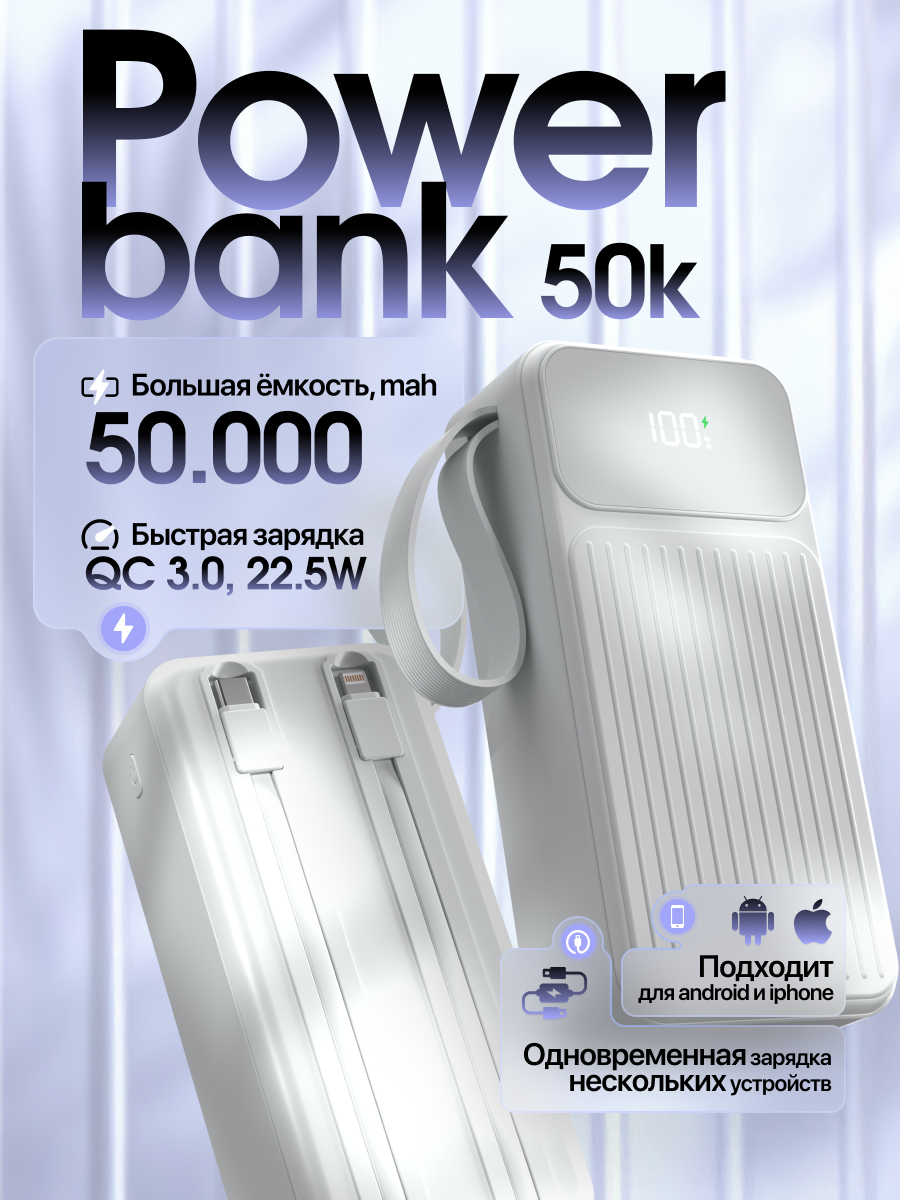 Power Bank GEROY 50000 mAh внешний аккумулятор с быстрой зарядкой