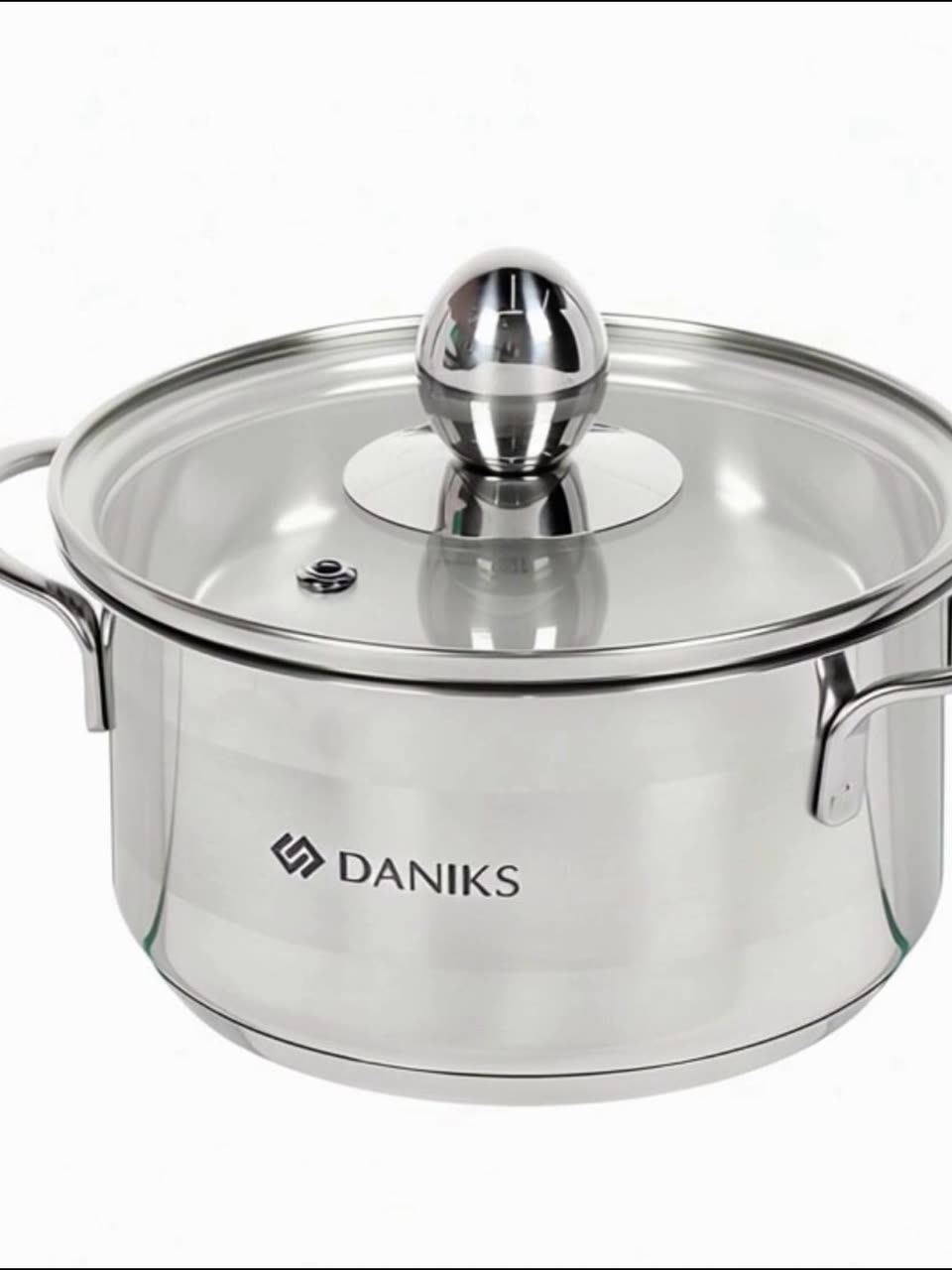 Кастрюля нержавеющая сталь, 1 л, с крышкой, крышка стекло, Daniks, GS-01311-14CA/SD-514, индукция — фото 1