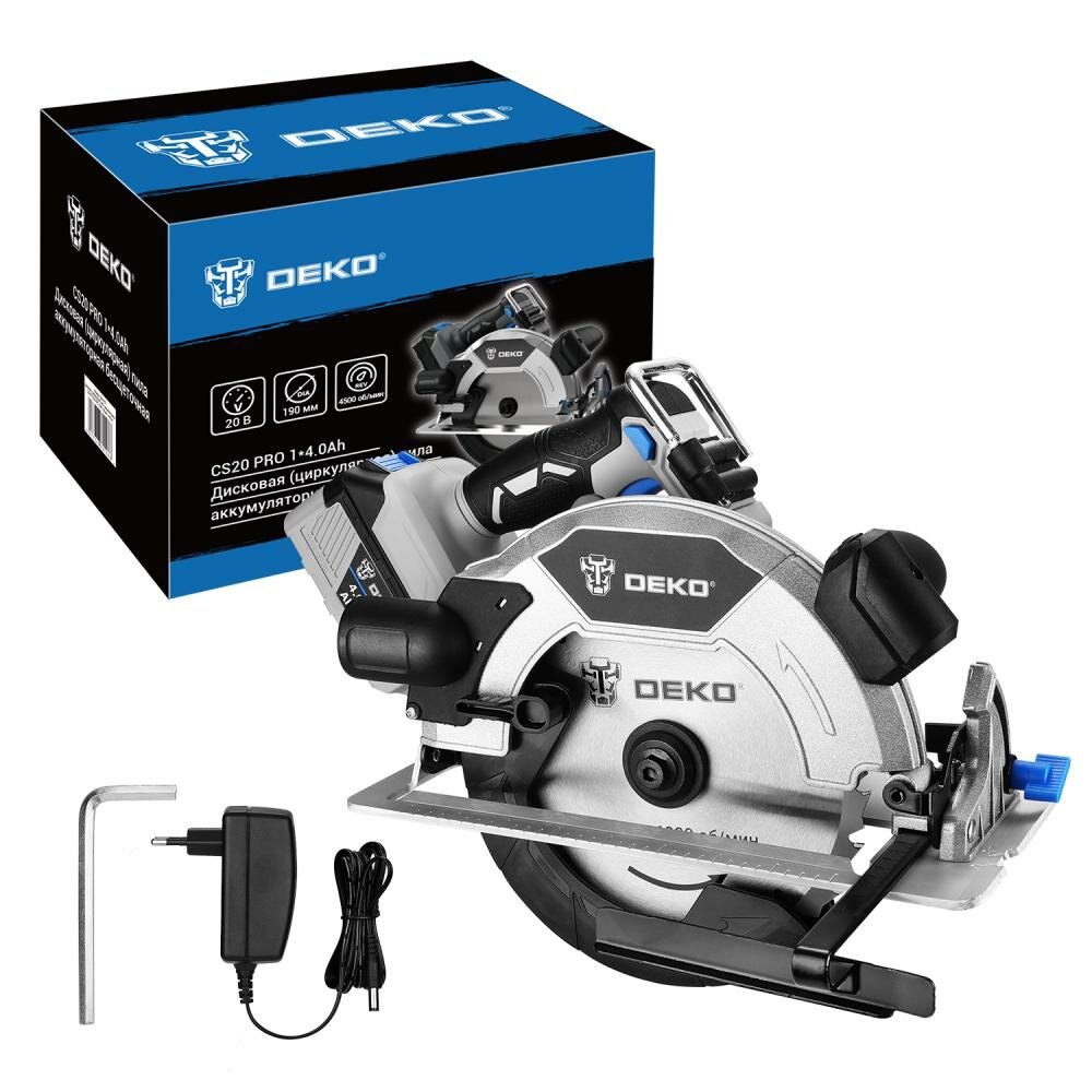 Дисковая (циркулярная) пила аккумуляторная DEKO CS20 PRO 20В 190мм 1x4.0Ач 084-1157