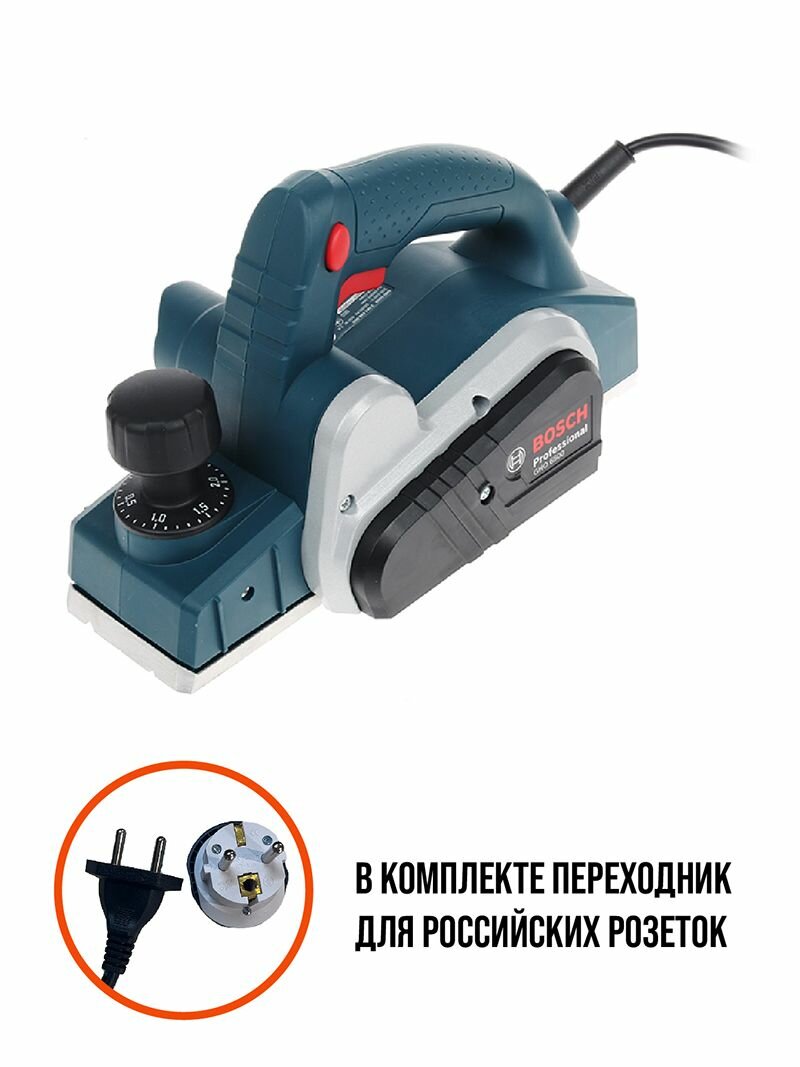 Рубанок Bosch GHO6500 с переходником выборка четверти ширина строгания 82 мм