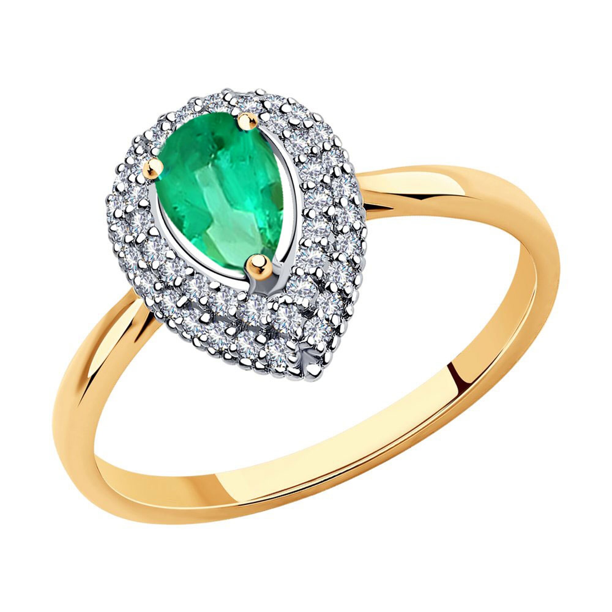 Кольцо, красное золото, 585 проба, бриллиант, изумруд