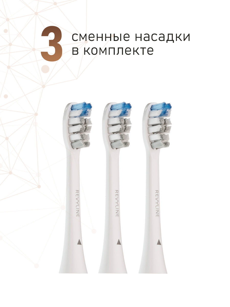 Звуковая электрическая зубная щетка Revyline RL 085 белая, с насадками, с футляром, с зарядкой, для женщин — фото 1