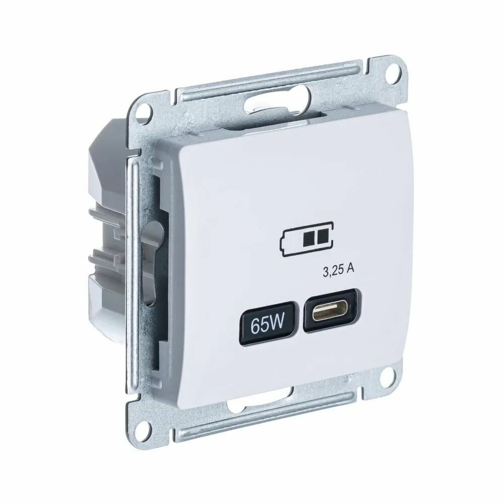 Розетка С/У USB (C) 65Вт высокоскор. заряд. (мех. с накл.) белая GLOSSA