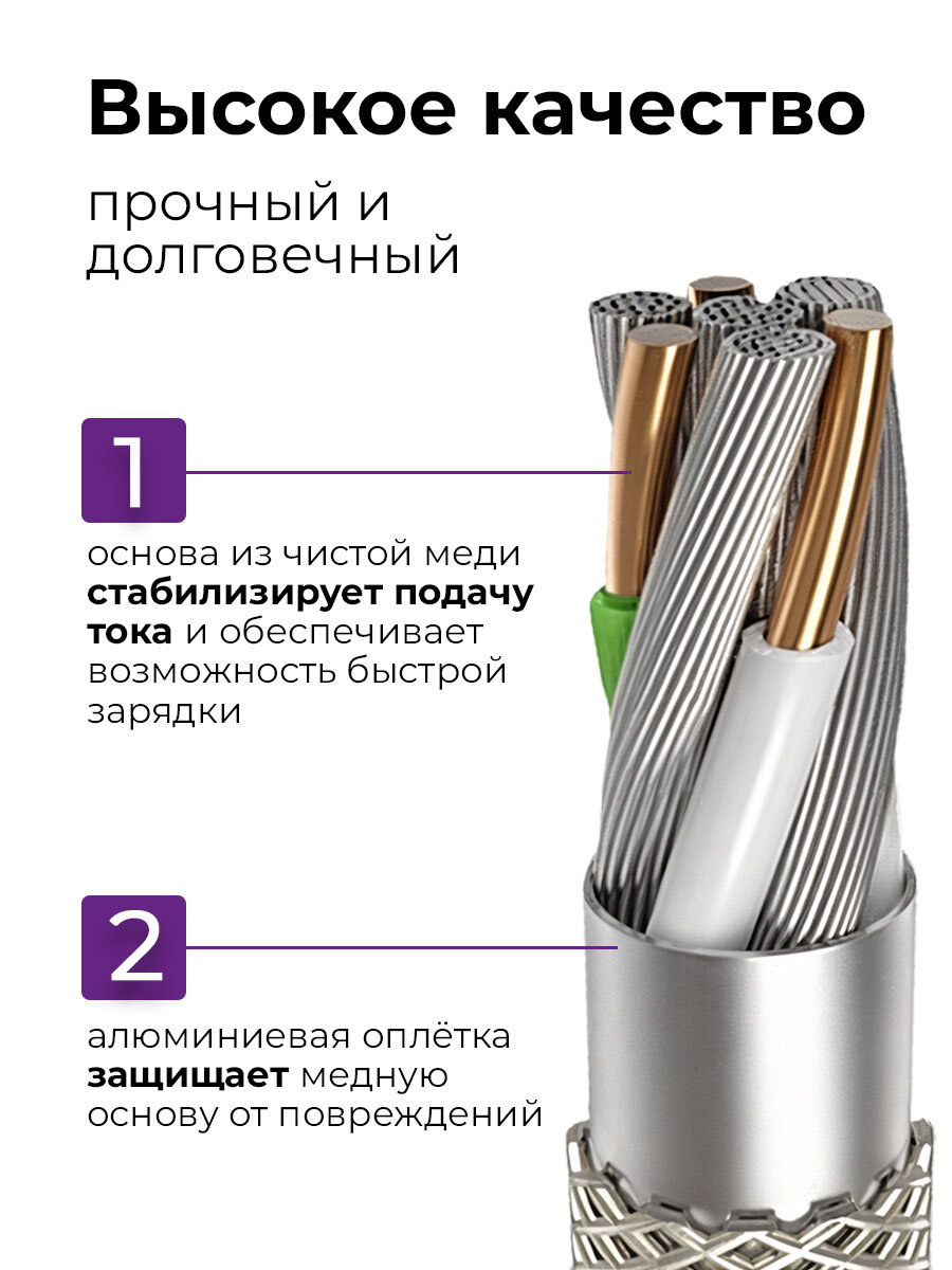 Кабель TypeC, WALКЕR C735, 2 метра, быстрый заряд 3.1А, силиконовый, черный // кабель usb typec, провод для айфона, usb typec, шнур для айфона — фото 1