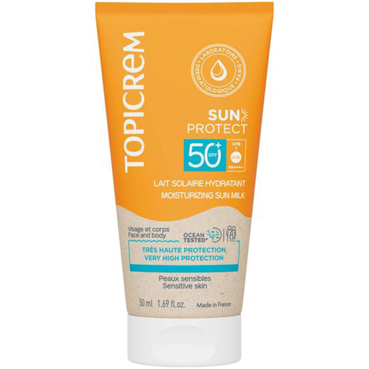 Увлажняющее солнцезащитное молочко Topicrem Sun Protect SPF50 для всей семьи 50мл