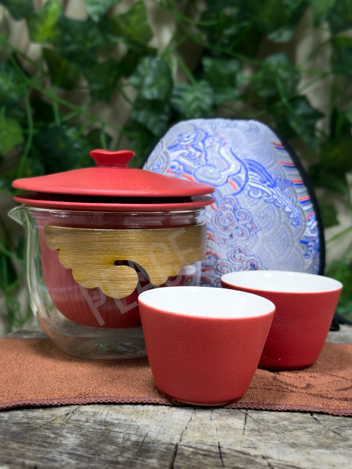 Набор для чайной церемонии красный керамический на 2 персоны — фото 1