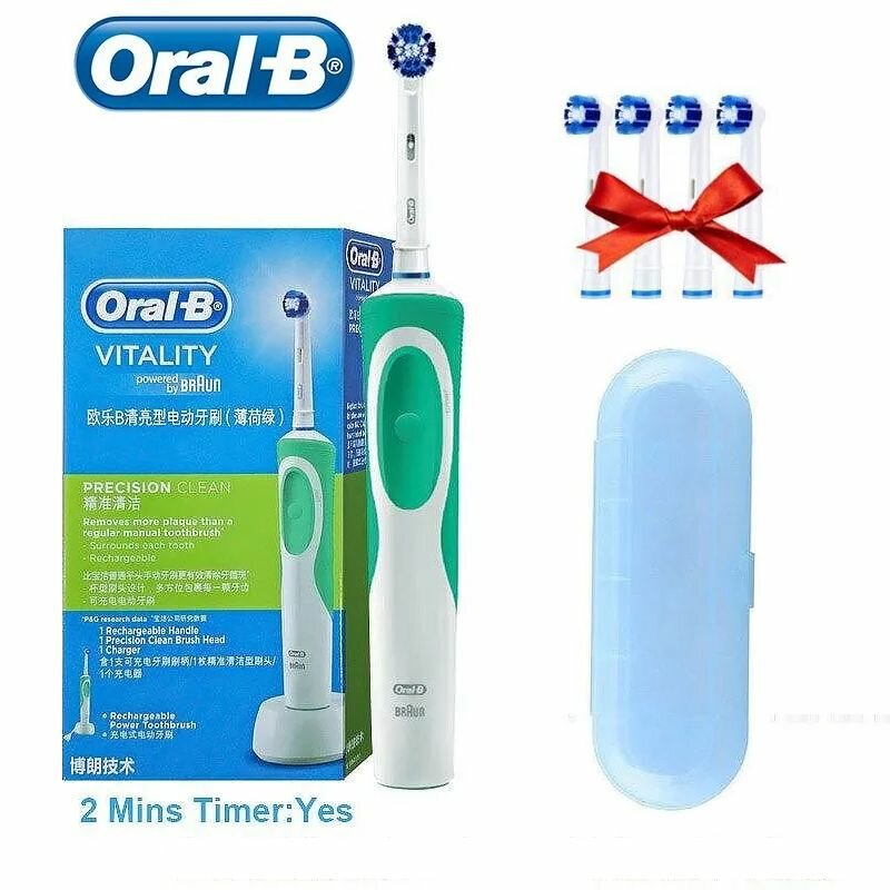 Oral-B Электрическая зубная щетка Oral-B D12 Vitality 5 шт Замена зубной щетки 1 шт Сберегательная коробка (Зелёный)