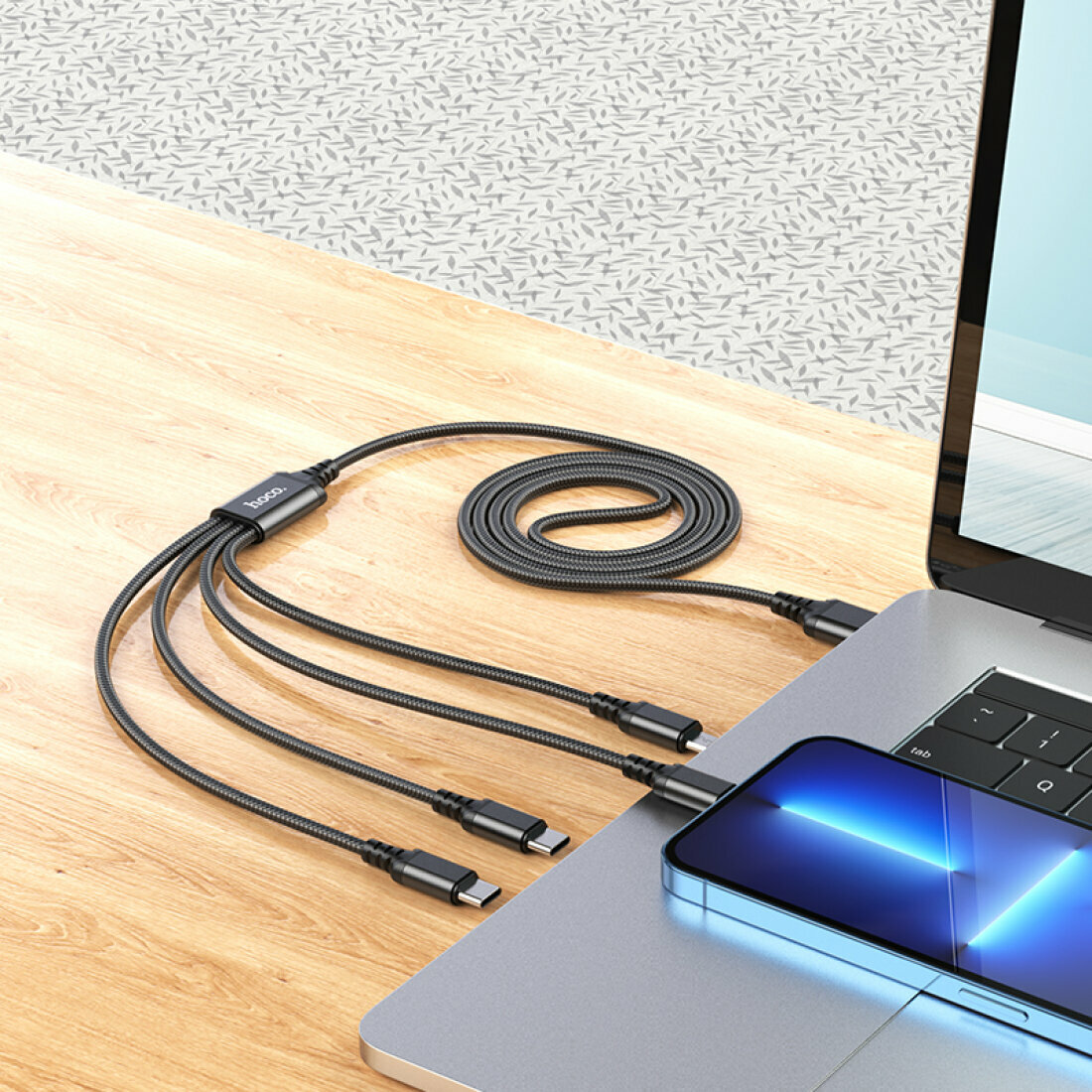 USB дата кабель Lightning+Micro+Type-C+Type-C, X76, HOCO, черный — фото 1