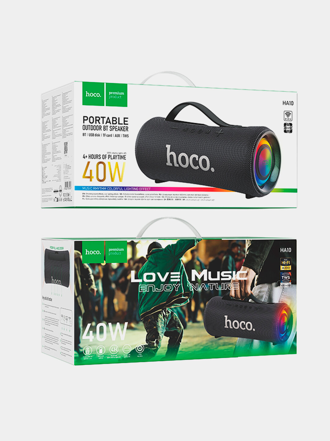 Колонка Hoco HA10 Oleada, BT 5.4, 2×78 мм, 20 Вт×2, 3000мАч, до 4 ч, TWS, FM, USB, TF, AUX