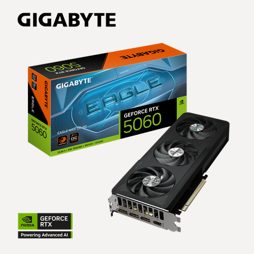 Изображение товара Видеокарта GIGABYTE GeForce RTX 5060 EAGLE MAX OC 8G (GV-N5060EAGLEMAX OC-8GD), 8ГБ GDDR7, 128-bit, PCI-E 5.0, черная