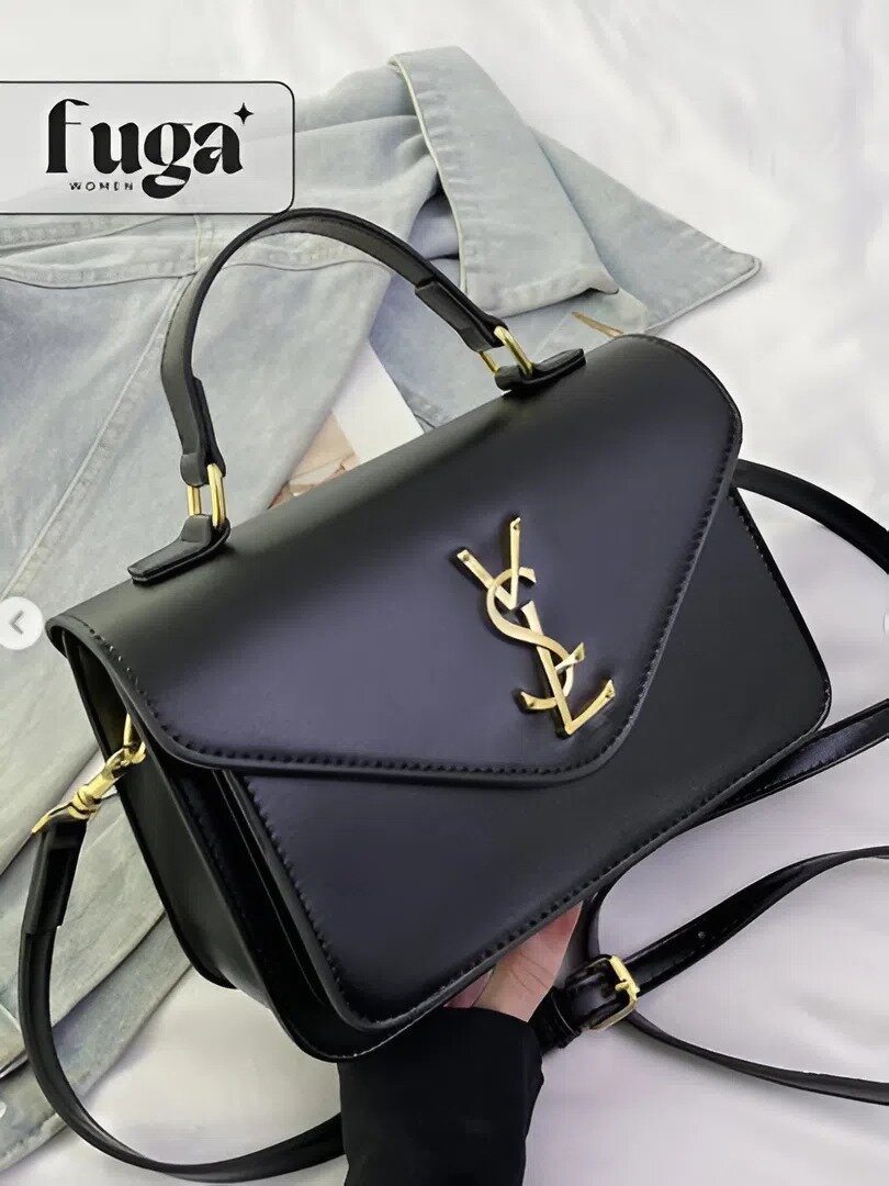 Сумка планшет Yves Saint Laurent, фактура лаковая, гладкая, черный