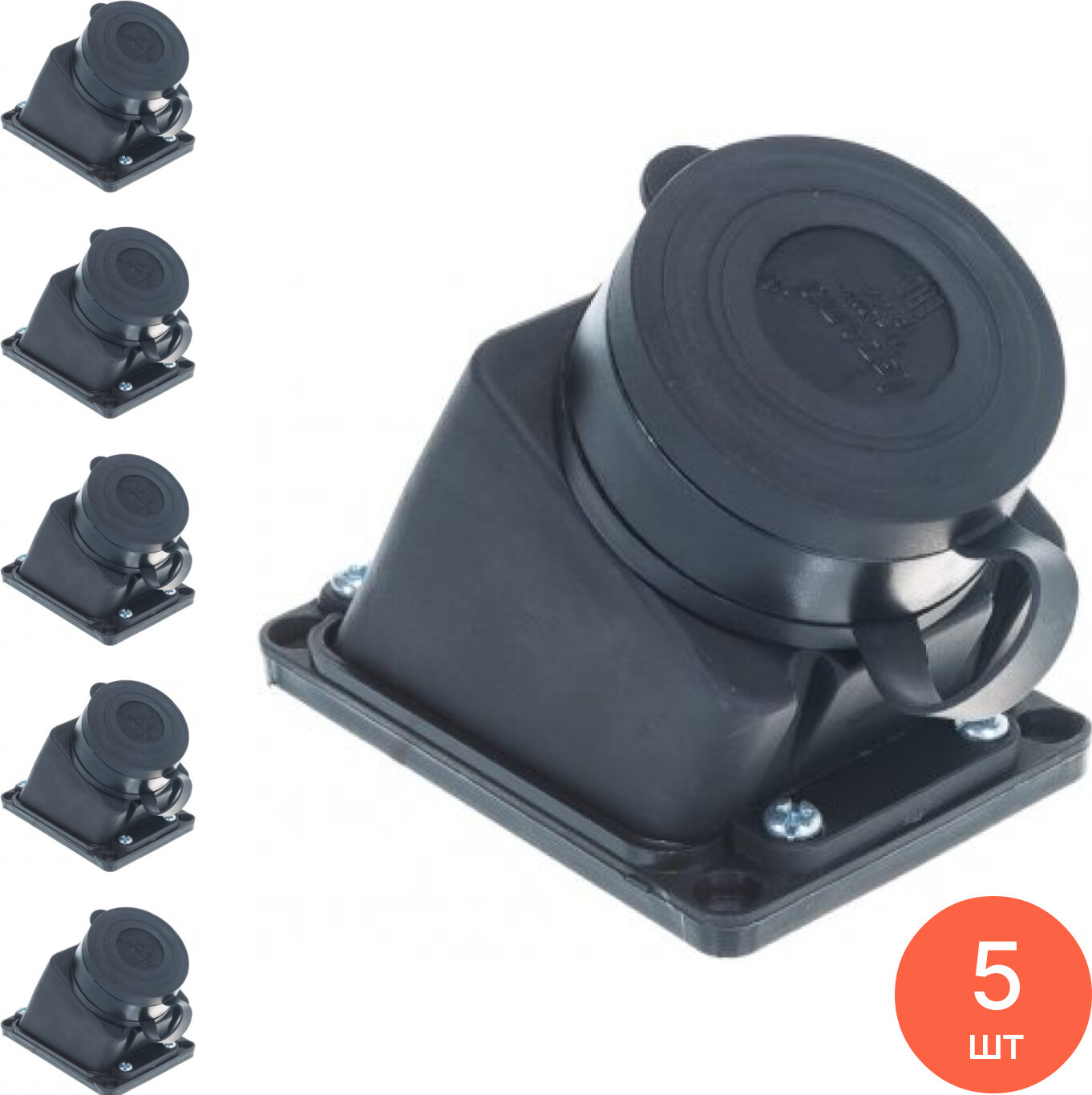 Блок розеток Lezard / Лезард 2Р+РЕ 1 гнездо 16 А 220-240V с заземлением с заглушкой каучук черный 106-0400-0104/104 / колодка электрическая для удлинителя (комплект из 5 шт)