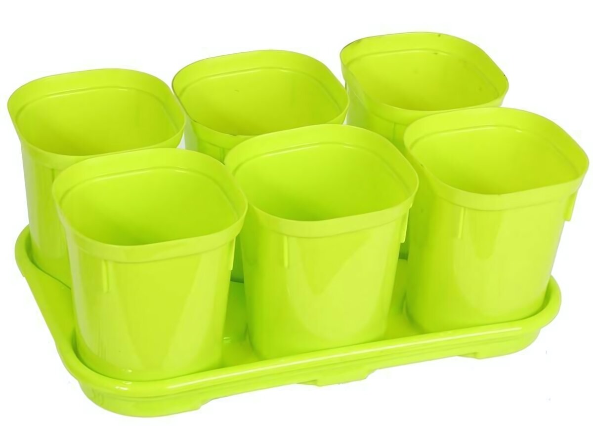 Набор горшков для рассады 6шт по 400мл дренаж поддон микс