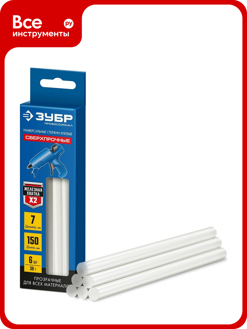 Прозрачные сверхпрочные клеевые стержни ЗУБР Профессионал 6 шт 7x150 мм 06855-6