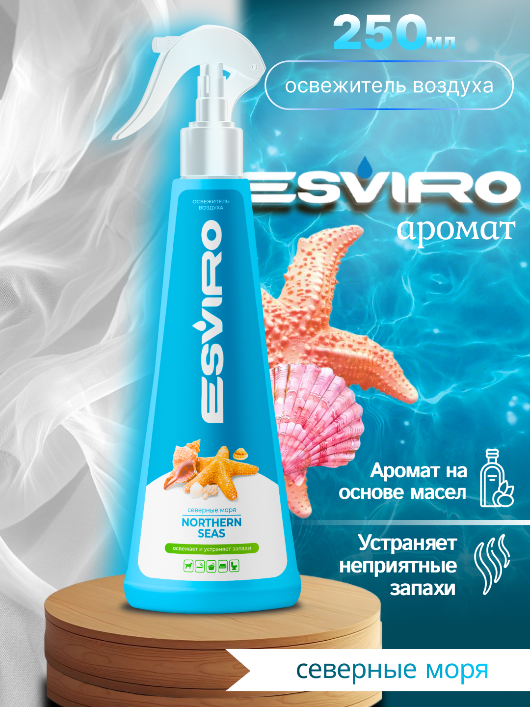 Освежитель воздуха ESVIRO, спрей, 250 мл- океан
