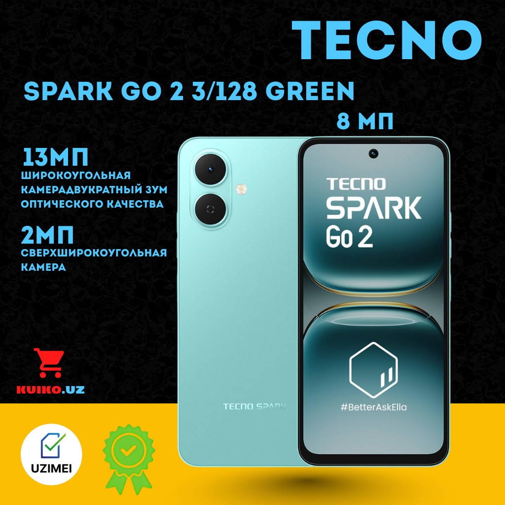 Смартфон Tecno SPARK Go 2 3/128 ГБ, 6.6" 1612x720, Full HD, IPS 60 Гц, 5000 мА/ч