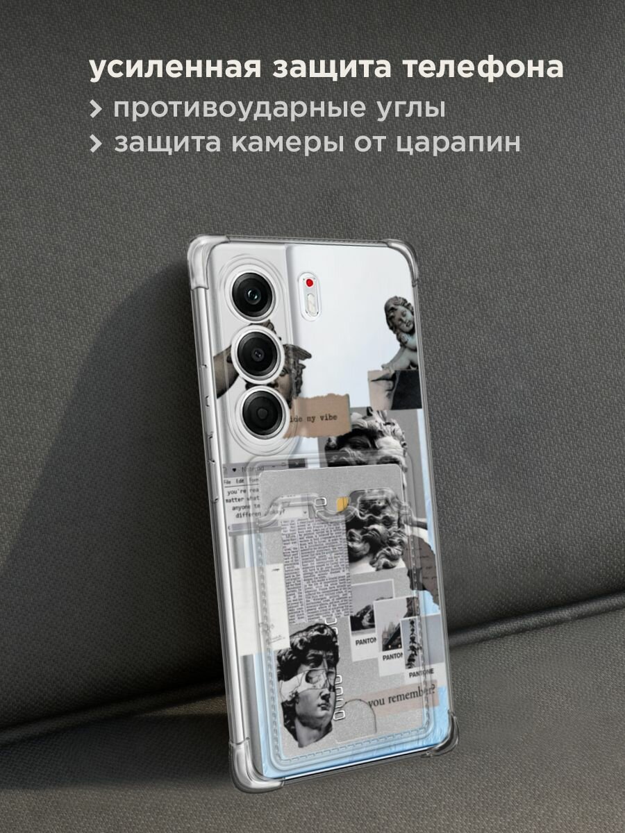 Чехол на Tecno Camon 40 Pro (Текно Камон 40 Про) с картой и принтом "Коллаж греческие скульптуры" — фото 1