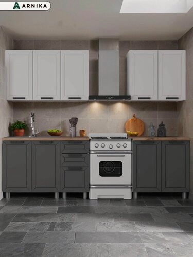 Изображение товара ARNIKA Кухонный гарнитур 2 м со столешницей Кашемир/Сталь, скоба черный, сонома