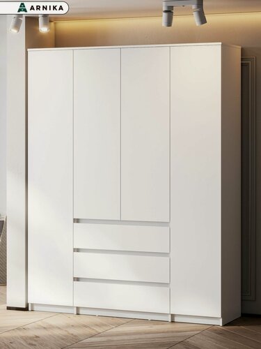 Изображение товара ARNIKA Шкаф четырехстворчатый с ящиками Довер, 160х46х205см, Белый