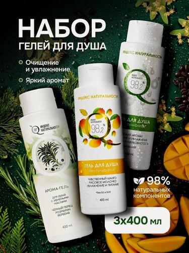 Изображение товара Набор гелей Индекс Натуральности, для всех типов кожи, 3 шт, 400 мл