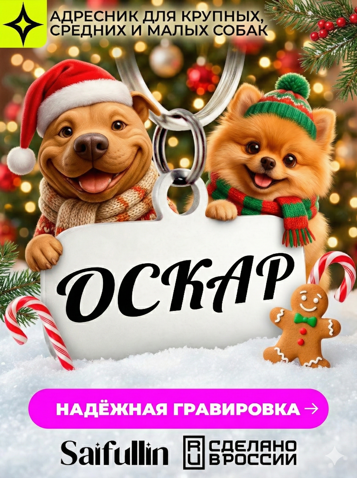 Именной адресник для собак крупных средних и малых пород с лазерной гравировкой. Жетон из нержавеющей стали Saifullin