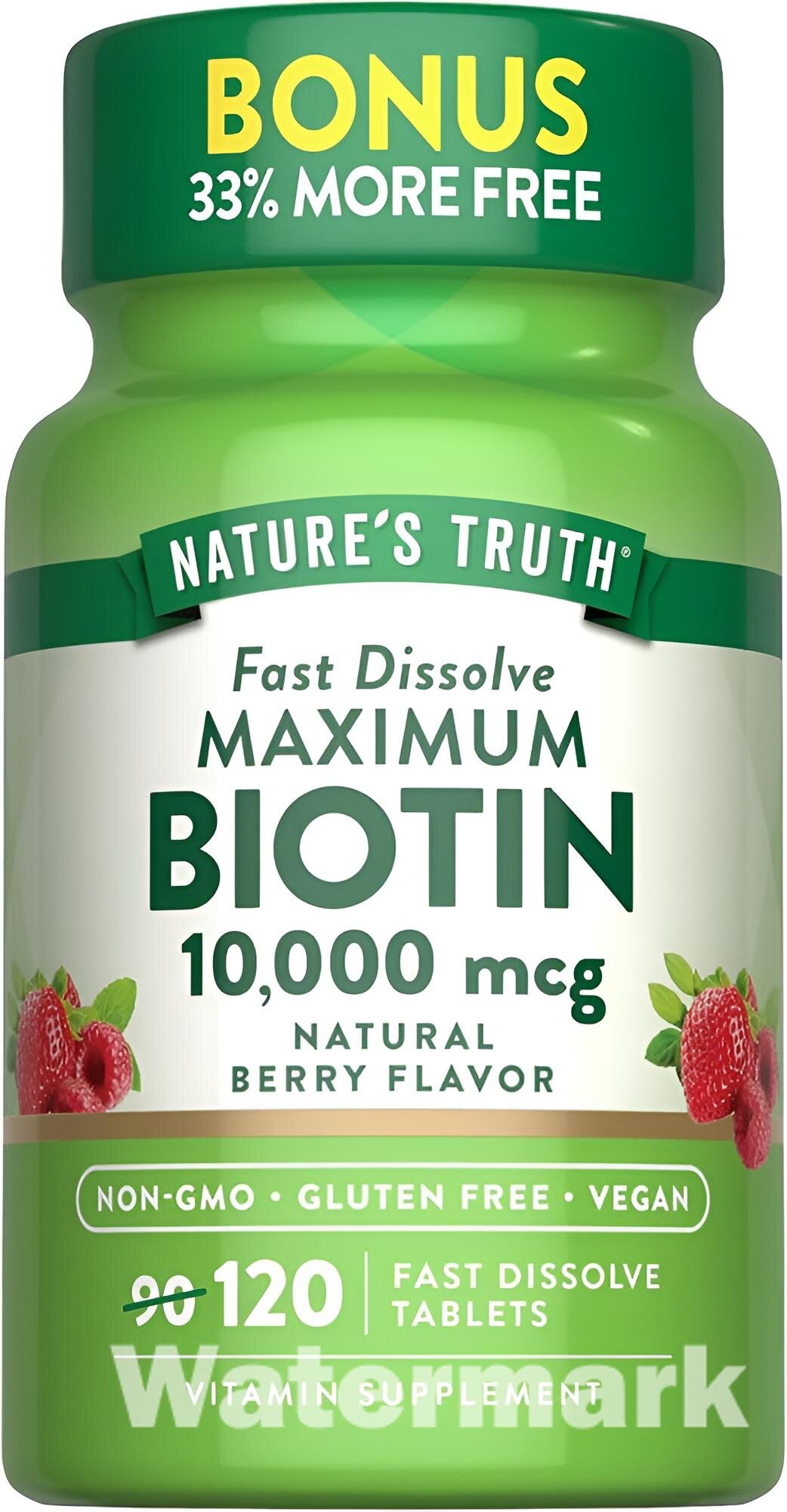 Nature’s Truth Biotin 10000 mcg N120 — поддержка кожи, волос и ногтей, 120 таблеток