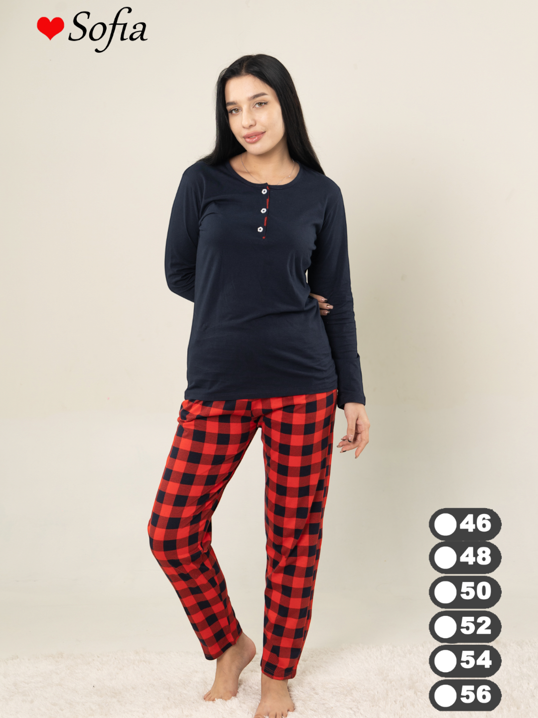 Пижама SOFIA 46-56, размер 56, черный/розовый — фото 1