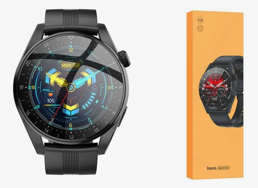 Смарт часы умные Hoco Y9 1.32", 360x360, BT4.0, 300 мАч, поддержка звонков, чёрные