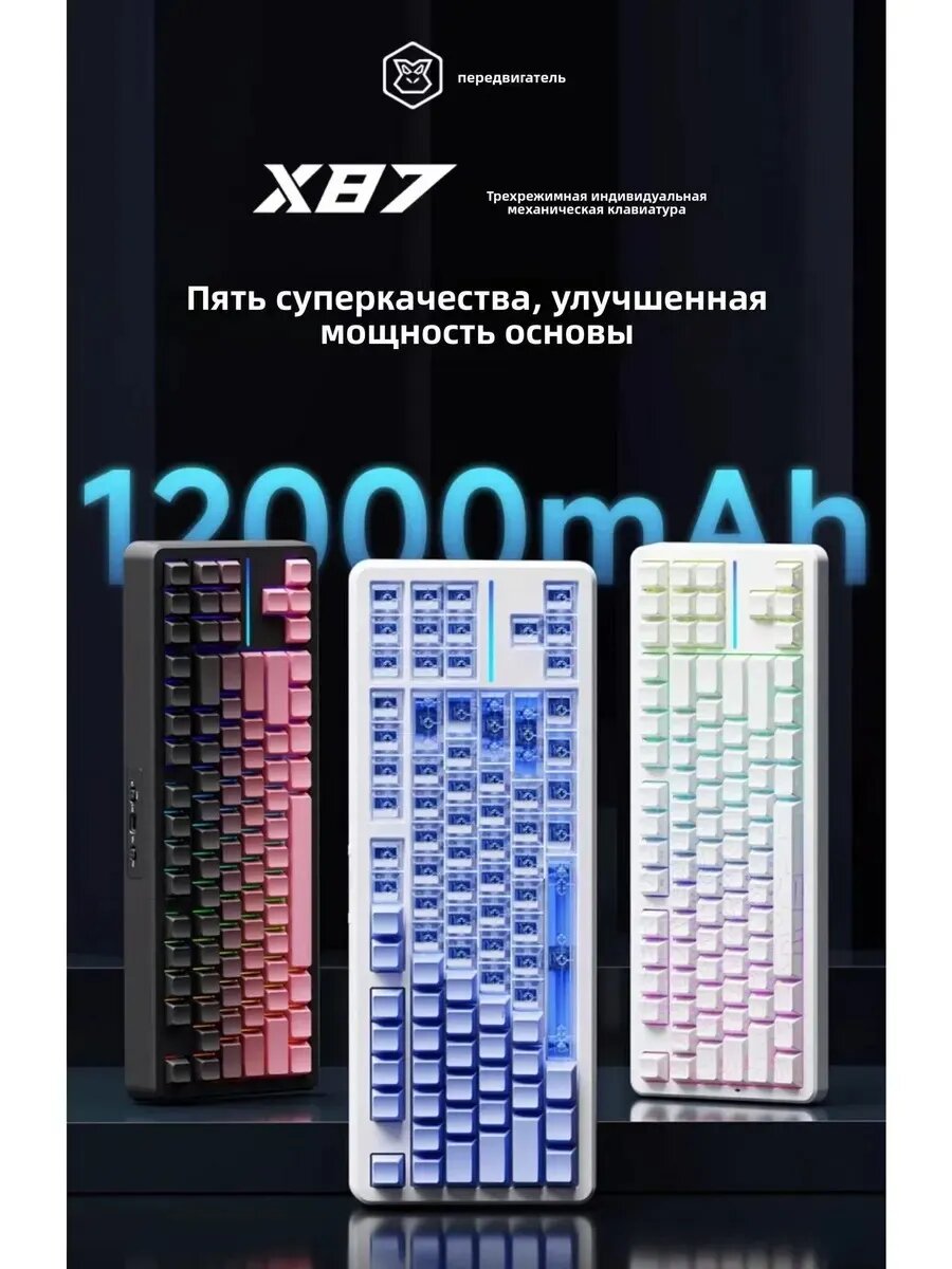 Механическая клавиатура Eweadn X87MAX WHITE CONTOUR, проводное/2,4 ГГц/Bluetooth, для игровых компьютеров