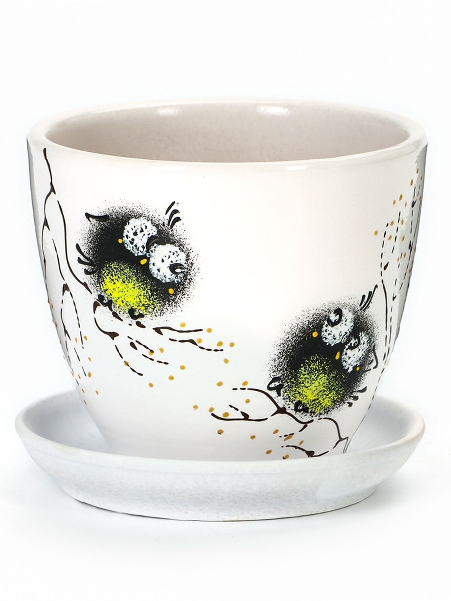 Горшок для цветов «Птички» керамический с поддоном 1 л белый