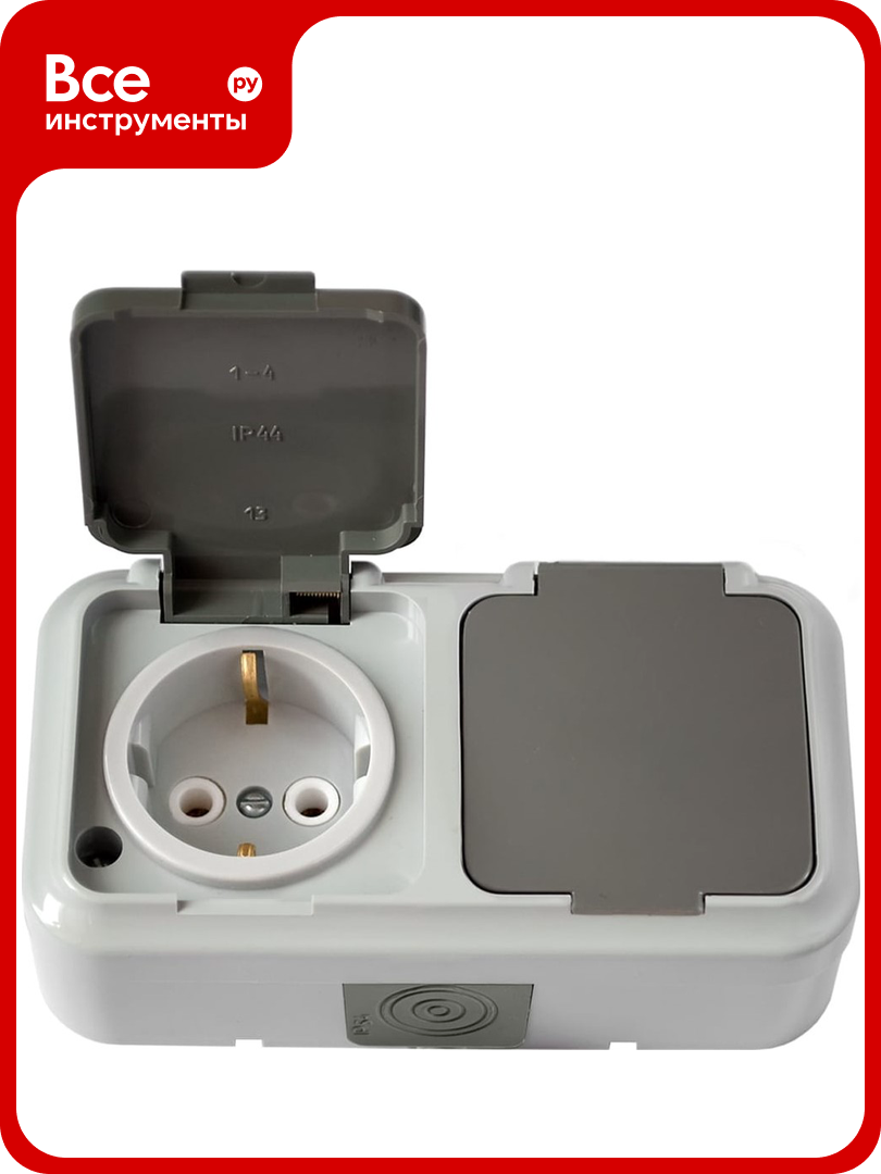 Розетка Bylectrica 2 местная ОУ с заз  конт  IP54  серия пралеска аква  серый  РА16 303 03 РА16 303  03 
