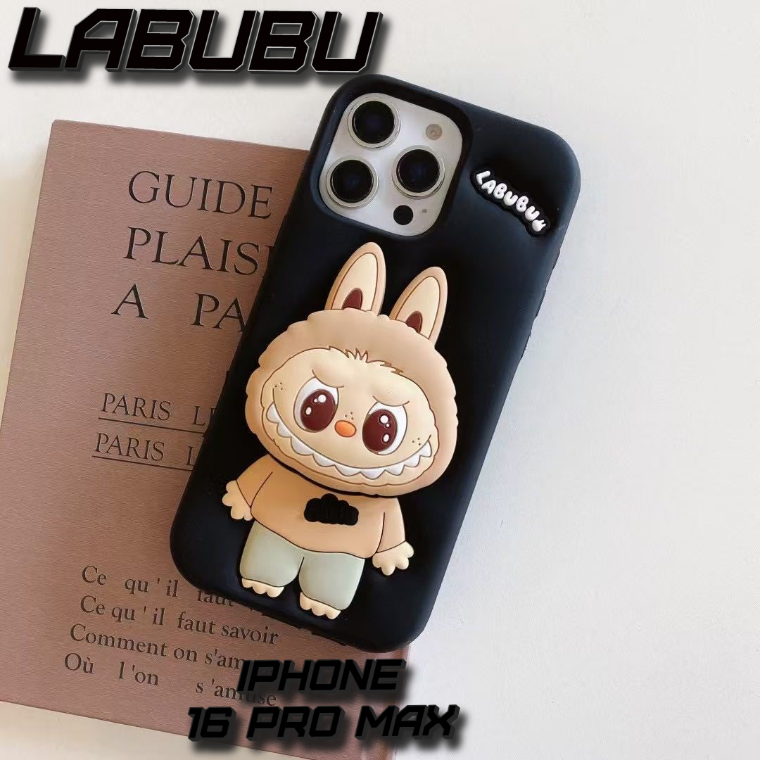 Силиконовый чехол Labubu для iPhone 16 Pro Max защитный, (Popsocket), черный