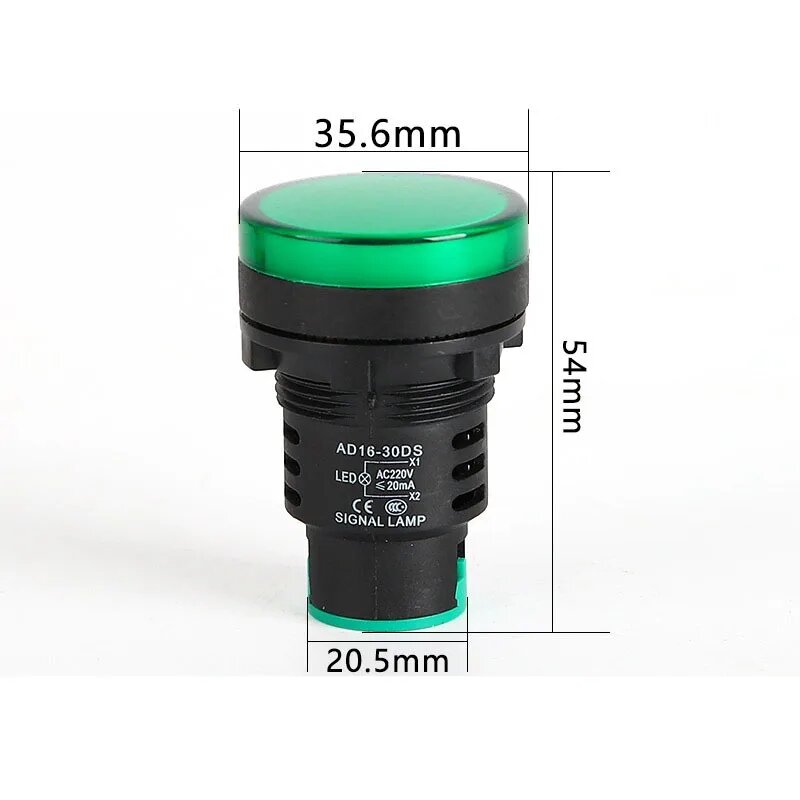 5 шт. AD16-30D/S светодиодный индикатор питания контрольная сигнальная лампа AD16-30DS AC DC 12 В 24 В 110 В 220 В красный зеленый синий 30 мм маяк Green - 5pcs AC220V