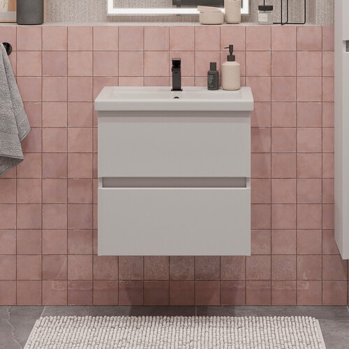 Изображение товара Тумба подвесная SanStar Велья 60 с раковиной Фостер 60 (комплект) для ванной комнаты, белая