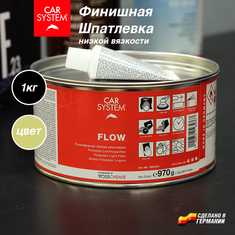 Финишная шпатлевка низкой вязкости 1,0 кг Carsystem Flow бежевая, автомобильная