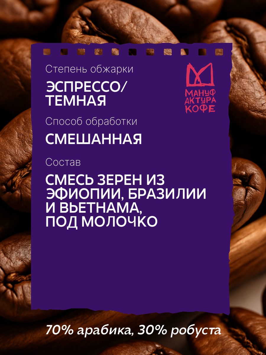 Кофе зерновой Мануфактура Кофе "Бленд Березка", для эспрессо, 250 гр — фото 1