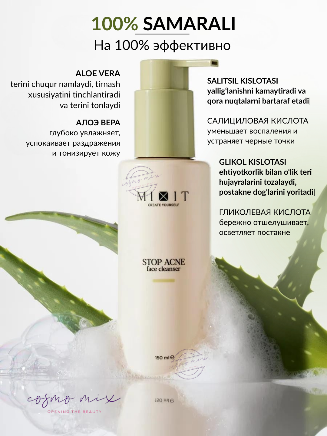 Гель для умывания лица MIXIT Stop Acne Face Cleanser, 150 мл — фото 1