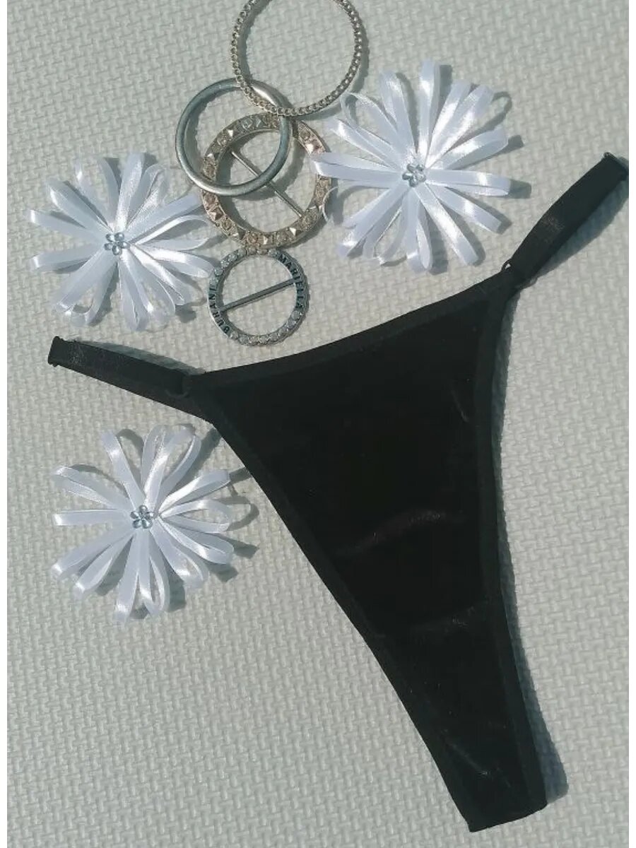 Трусы  Сринги Бархат, размер 40-44, черный