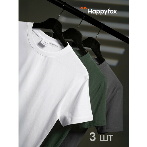 фото Футболка happyfox для мужчин, 3 шт., размер 46, серый, зеленый, белый