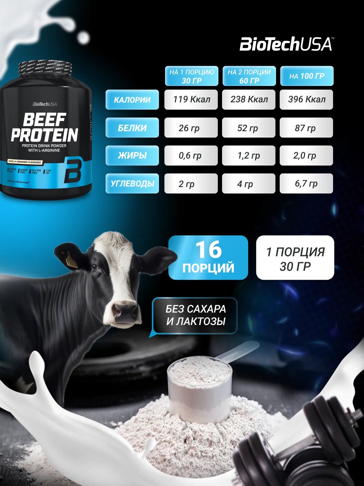 Говяжий протеин BioTechUSA "Beef Protein", 500г, шоколад-кокос — фото 1