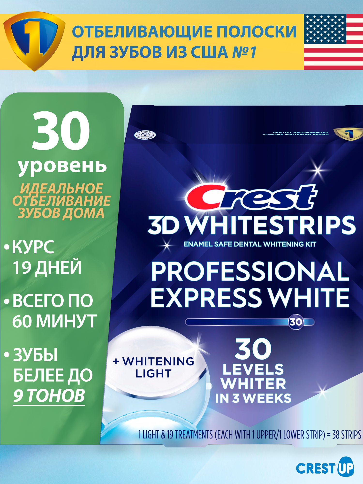Отбеливающие полоски для зубов Crest 3D Whitestrips Professional Express White Light