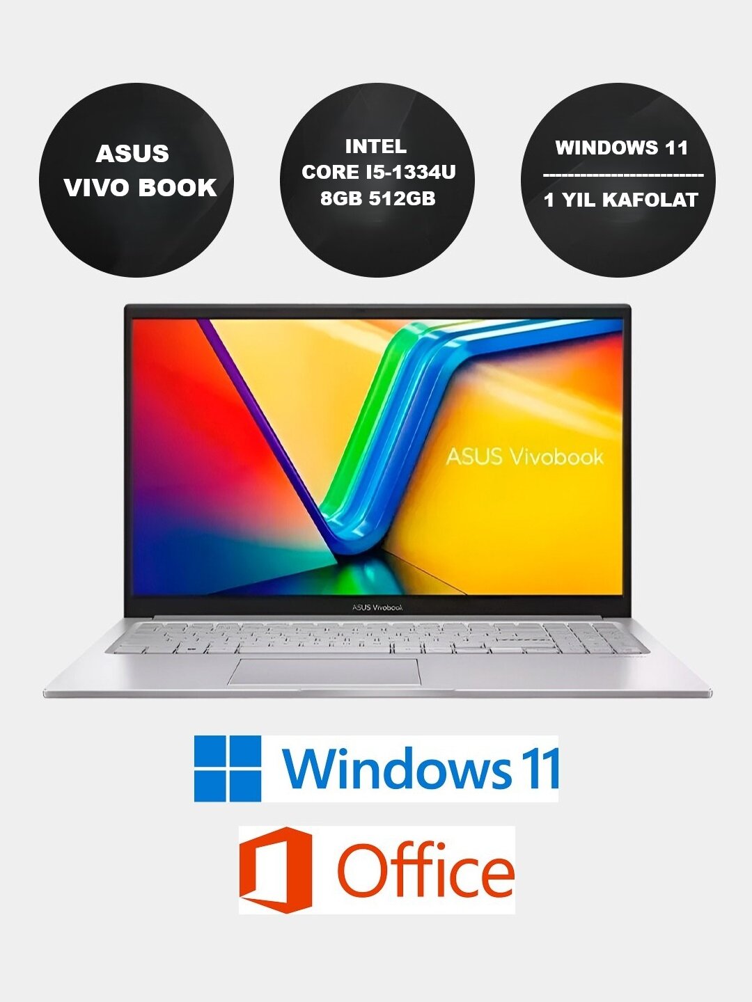 Ноутбук ASUS VIVO BOOK X1504V I5-1334U 8ГБ 512ГБ 15.6 FHD COOL SILVER, Windows 11