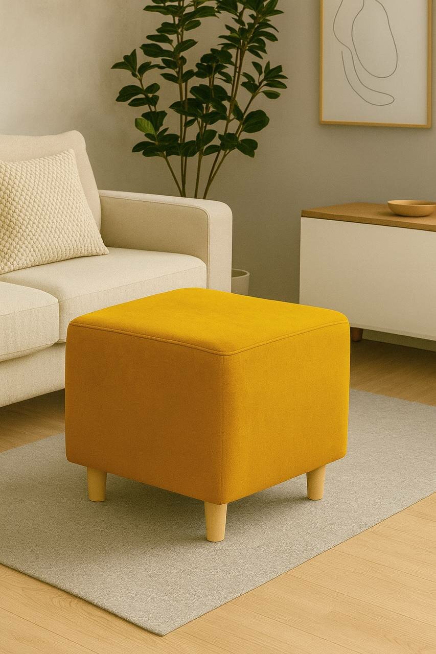 Пуфик мягкий для Дома 40х40см Горчичный цвет антивандальный велюр