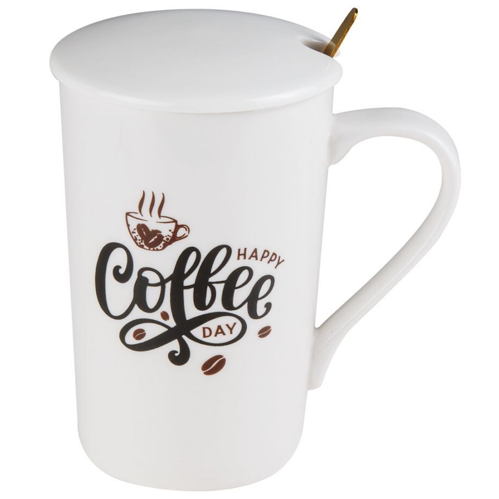 Кружка керамическая с крышкой и ложкой PERFECTO LINEA Coffee Day 350 мл (17-350701)