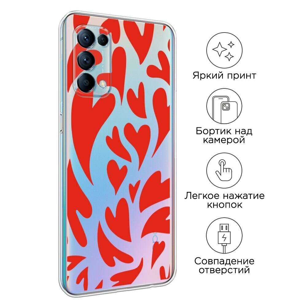 Чехол на Oppo Reno 5 / Оппо Рено 5 с принтом "Crazy hearts 2 - 14 февраля", прозрачный — фото 1